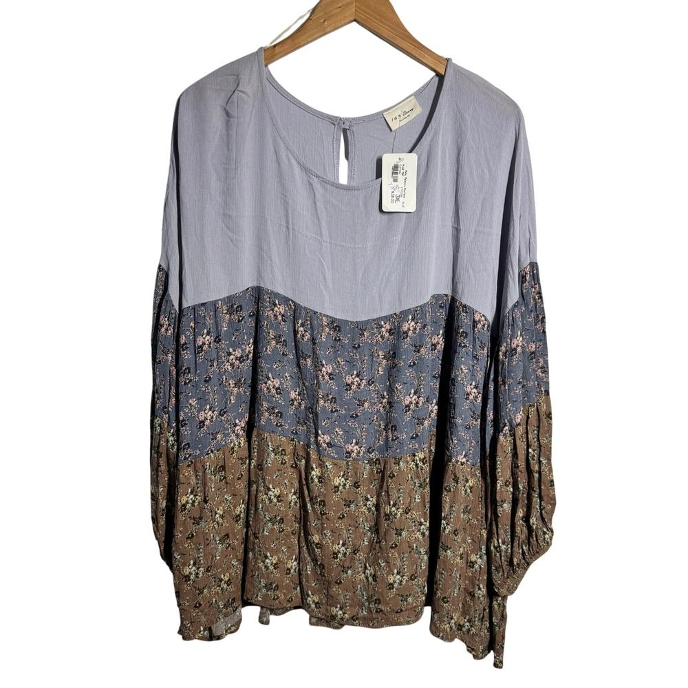 143 Story Cottagecore Patch Work Boho Plus Size Long Sleeve Blouse Top 3X Floral